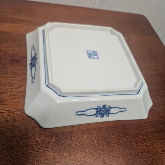 Fitz Floyd STORK 6" Square Tray Blue and White Bird Motif Chinoiserie Chic - Picture 3 of 6